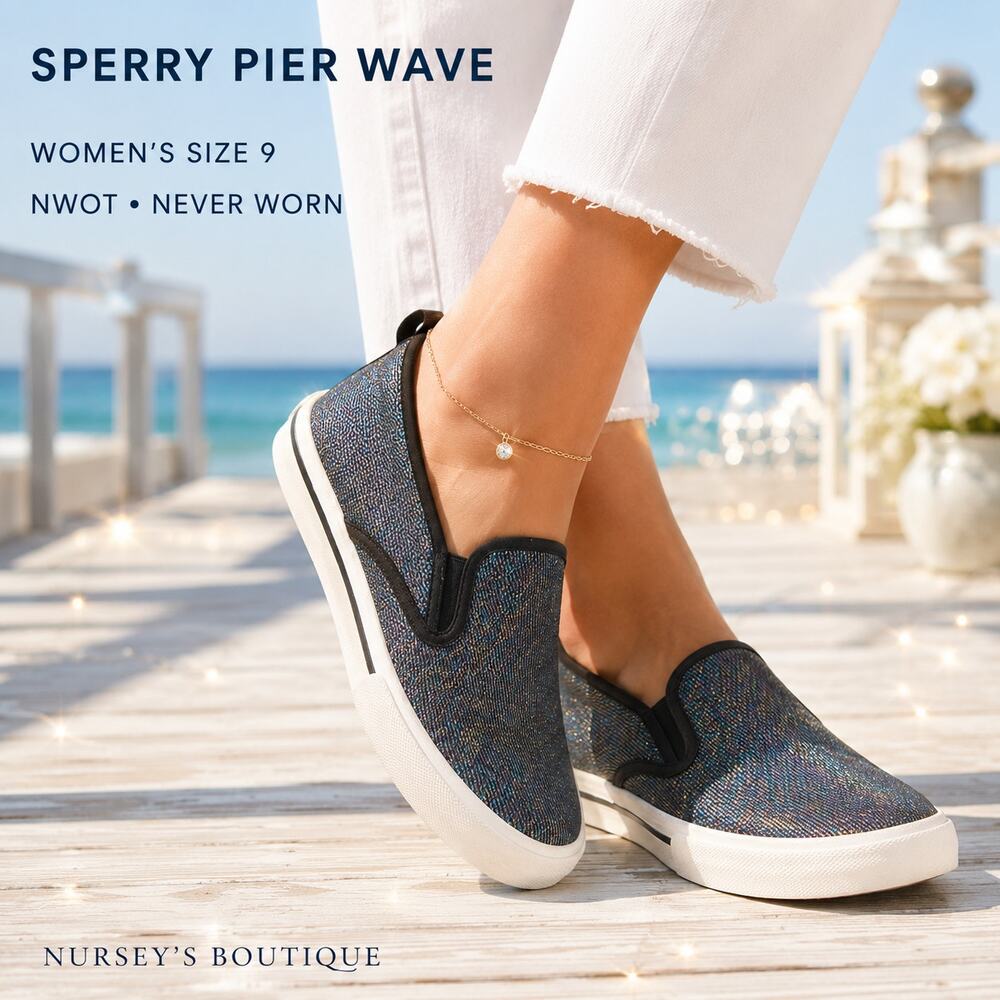 Sperry Pier Wave Iridescent Sparkle Slip-On Sneakers Women’s 9 NWOT
